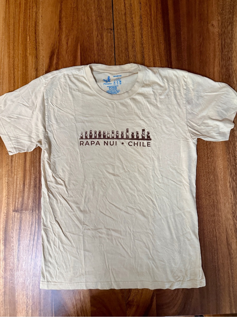 Rapa Nui (Easter Island) Chile Graphic Crew Neck T-Shirt - Light Tan